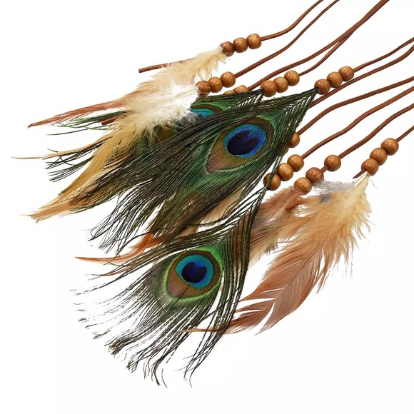 Boho Peacock/Brown Feather Dreamcatcher Headdress - Picture 4 of 14
